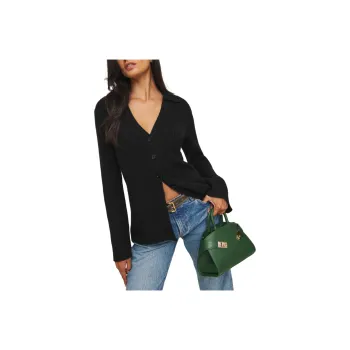REFORMATION Shea Cashmere Collared Cardigan Cashmere Sweater Women's Black