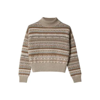 LILIXIUKE Top Knitted Fabric Cashmere Sweater Women's Camel Bottom Full Body Fair Isle