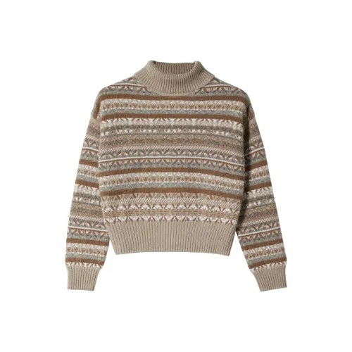 LILIXIUKE Top Knitted Fabric Cashmere Sweater Women's Camel Bottom Full Body Fair Isle