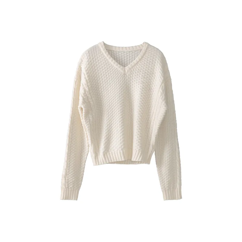 Fstudio Solid Color V Neck Pullover Knitwear Women's-2