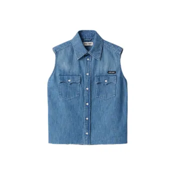 MIU MIU Sleeveless Button Up Denim Shirt