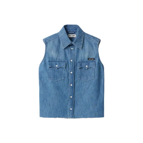 MIU MIU Sleeveless Button Up Denim Shirt