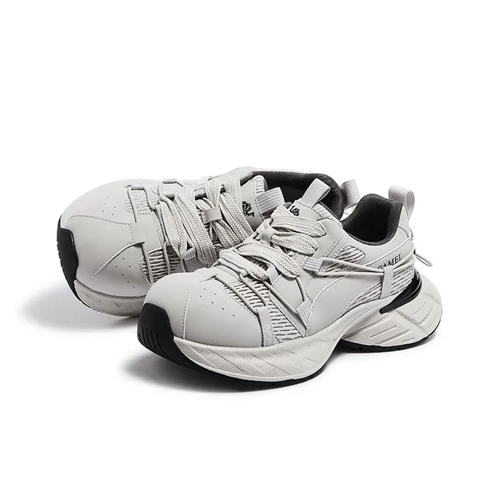 CAMEL Round Tip Commute Versatile Platform Height Increasing Trendy Casual Chunky Sneakers-8