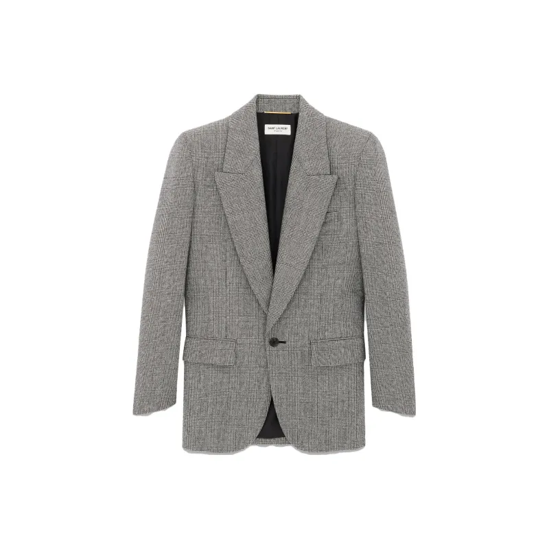 SAINT LAURENT Prince Of Wales Motif Single-Breasted Jacket-0