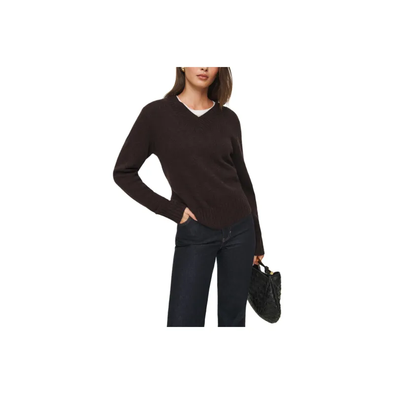REFORMATION Dulce Cashmere V-neck Sweater Cashmere Sweater Women's Dark Brown-0