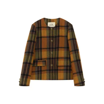 Guoeretro Jackets Women's Orange Brown Plaid
