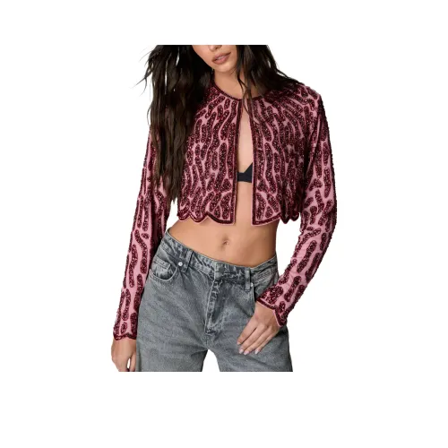 NASTY GAL Zebra Hand Embellished Two Tone Scallop Jacket Jackets Coats Women's Pink
