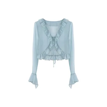 Blovelan Chiffon Shirt Women's Peacock Blue; Cardigan