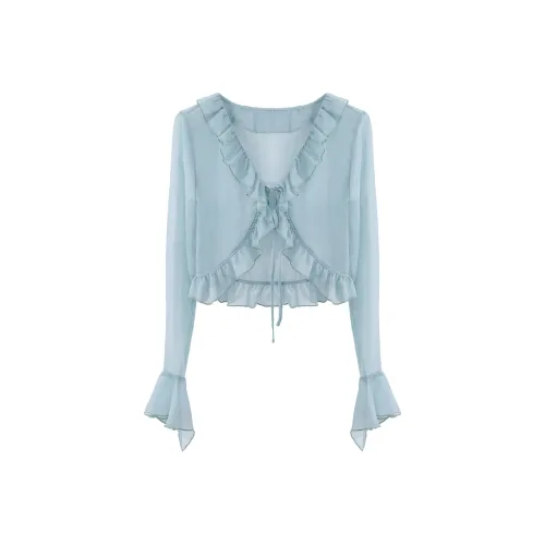 Blovelan Chiffon Shirt Women's Peacock Blue; Cardigan