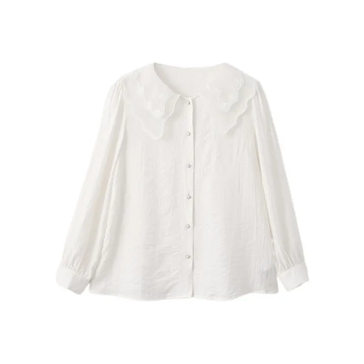 VIMLY Chiffon Shirt Women's Apricot-0