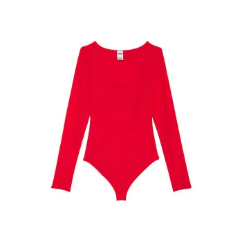 Victoria's Secret PINK Base Stretch Square-Neck Long-Sleeve Bodysuit/RP Bodysuits Women's Red Chili Pepper
