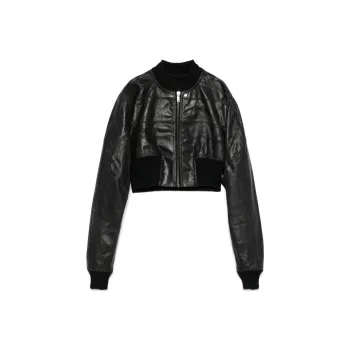 RICK OWENS Cropped Leather Girdered Bomber Jacket 'Black'