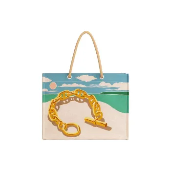HERMES Escale Cotton Tote Bag, Shopping Bag, Handbag Women's Beige & Multicolor