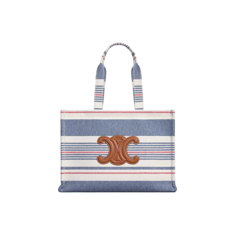 CELINE Cabas Thais Fabric With Cow Leather Trim Tote Bag, Shopping Bag, Shoulder Bag Tubas Women's Blue & Multicolor-1