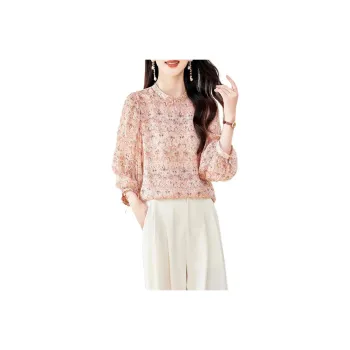 Yi Mengyuan Long Sleeved Silk Shirt Women's Blossom Pink Rose