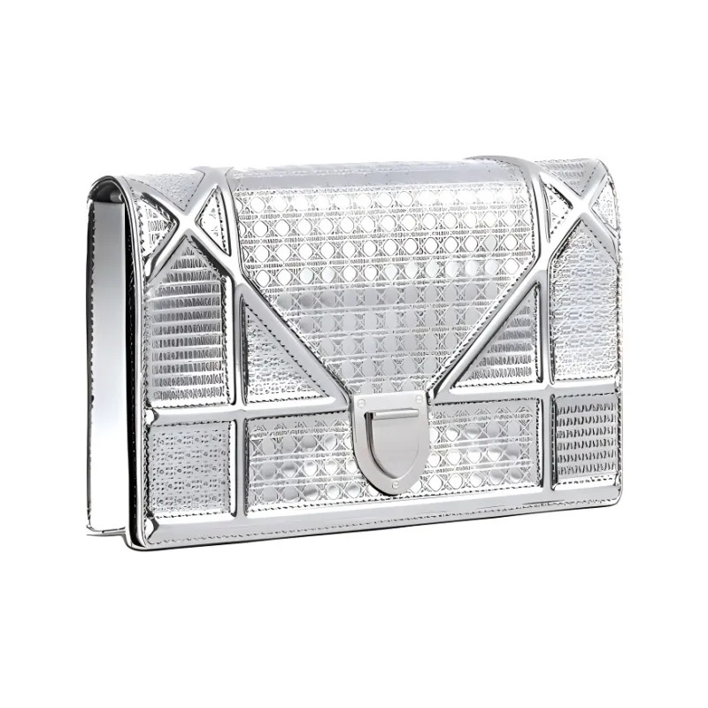 DIOR Lama Metallic Finish Leather Clutch Women's Silver-1