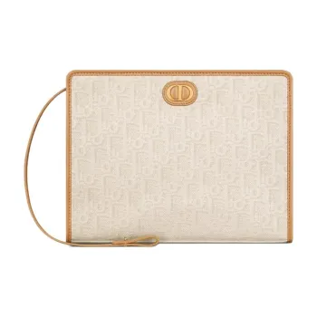DIOR 30 Montaigne Cotton With Calfskin Clutch Trumpets Women's Light Gold