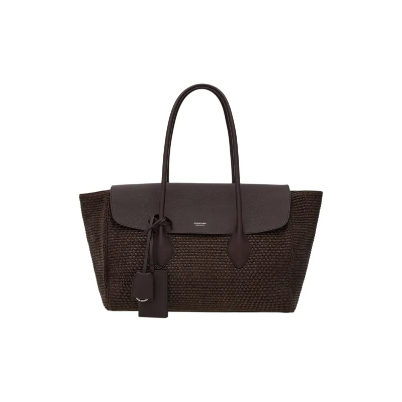 FERRAGAMO Raffia Handbag Large Size Men's Blackcurrant Chestnut-0