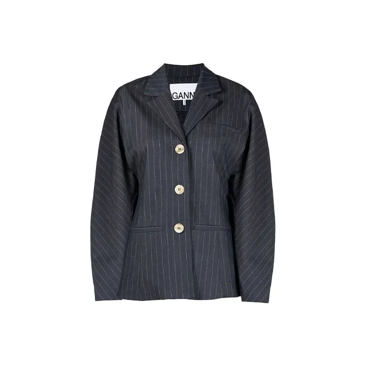 GANNI Stretch Stripe Blazer 'Dress Blues'-0