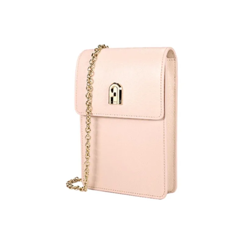 Furla 1927 Collection Cow Leather Chain Bag Cell Phone Pouch Shoulder Bag Crossbody Bag Mini Women's Pink-1