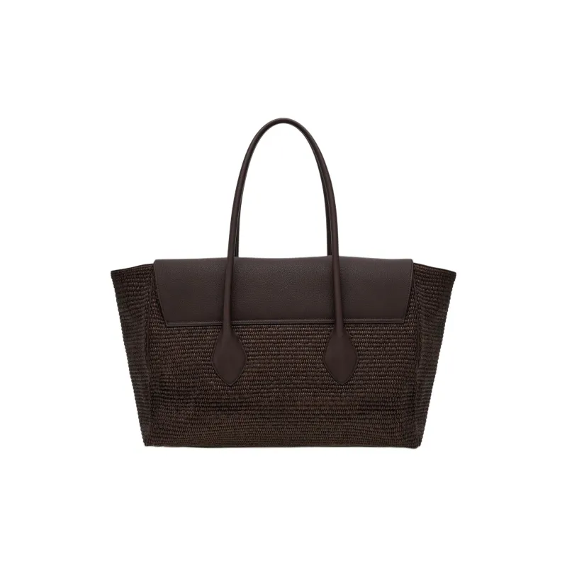 FERRAGAMO Raffia Handbag Large Size Men's Blackcurrant Chestnut-2