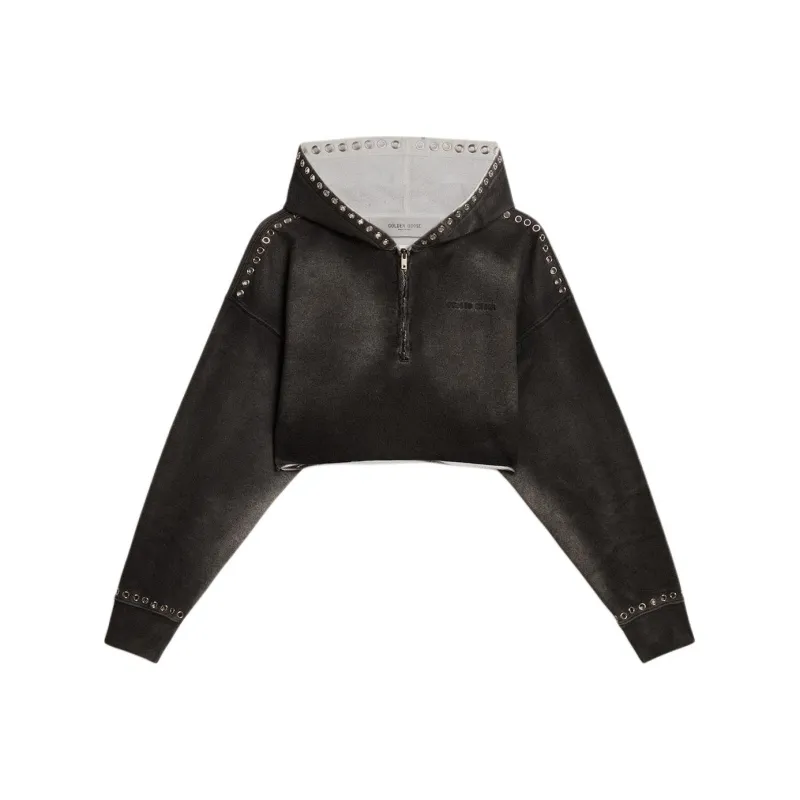 Golden Goose Eyelets Detailed Cropped Zip Up Hoodie-0