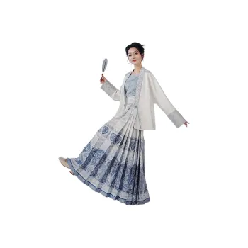 XINGHEHANGE Blue And White Porcelain Mamianqun New Chinese Style Chinese Style Skirt Everyday Skirt Set Women's