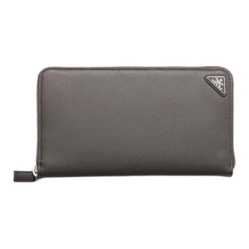 PRADA Saffiano Calfskin Clutch Wallet Men's Gray