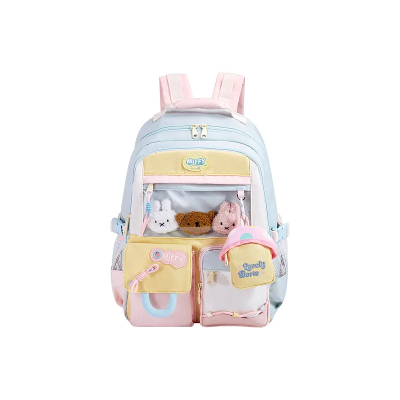 Miffy Fabric Backpack Regular Women's Pink Purple/Blue Yellow White-8