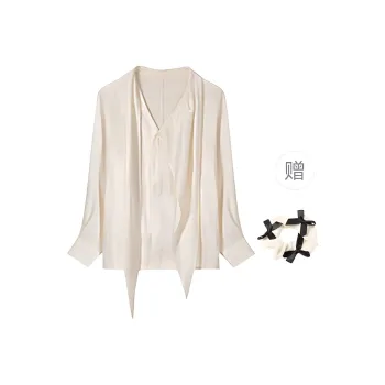 TURN UP Shirt Women's Iridescent White+Bowknot Hair Tie Comes With