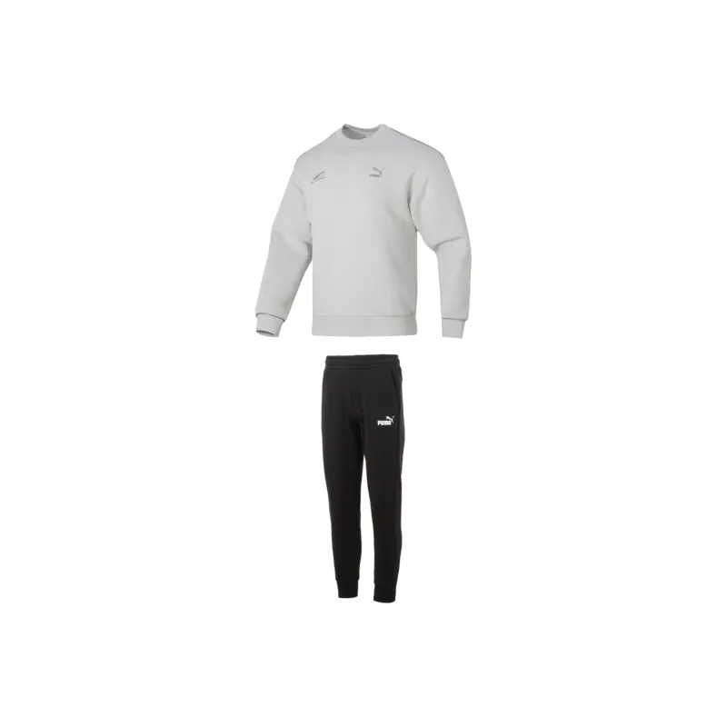PUMA Casual Sportswear Men Clothing Set Gray Top+Black Pants-0