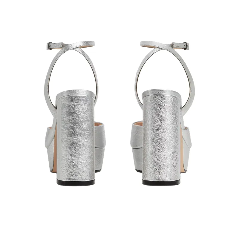 GUCCI Horsebit One Strap Sandals 8cm Women's Silver-4