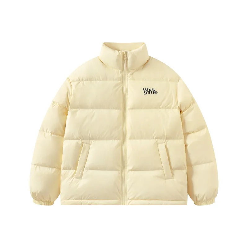 WORKSOUT Duck Down Letter Print Thermal Stand Collar Loose Fit Down Jacket Unisex-6