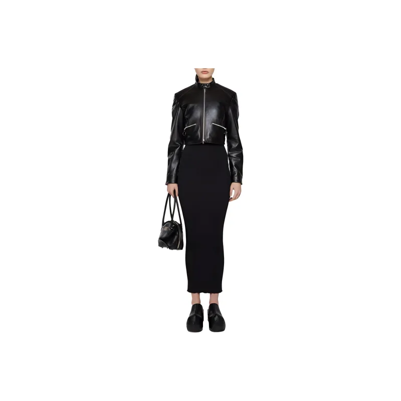 Acne Studios Leather Biker Jacket Jackets Coats Women's Black-0