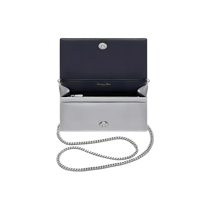 DIOR Lama Metallic Finish Leather Clutch Women's Silver-2