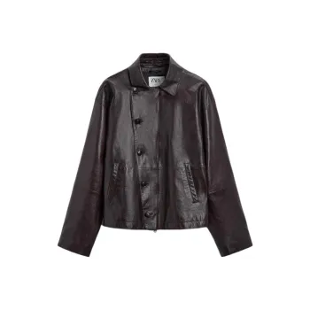 ZARA Leather Jacket Men's Dark Red Color