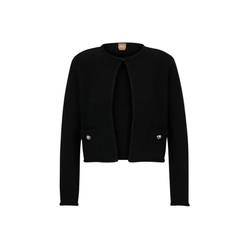 HUGO BOSS Open-Front Cardigan With Buttoned Pockets Knitwear Women's Black