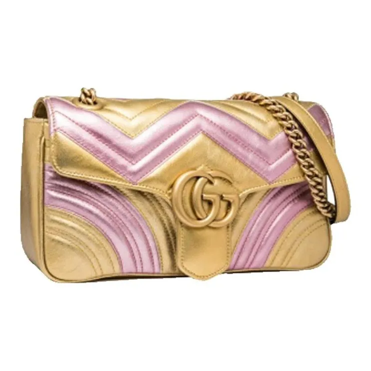 GUCCI Leather Shoulder Bag Women's Gold & Pink-1
