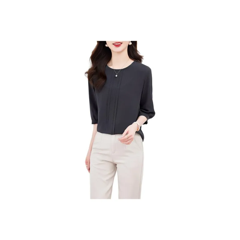 Yi Mengyuan Elbow Length Sleeved Silk Shirt Women's-3