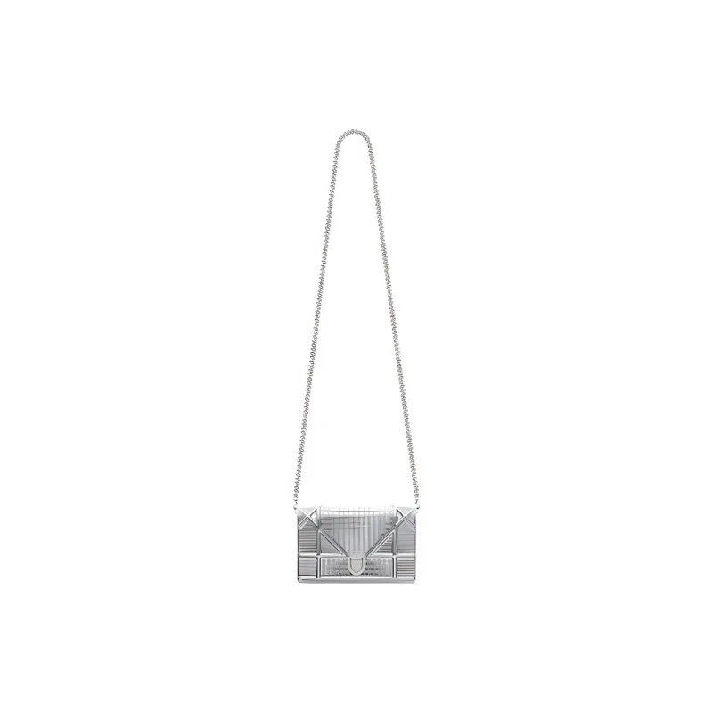 DIOR Lama Metallic Finish Leather Clutch Women's Silver-3