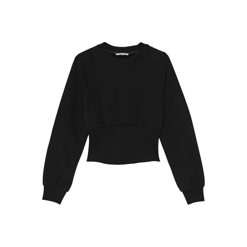 Victoria's Secret Cotton Fleece Corset Crewneck/Pure Black Sweatshirt Women's Pure Black-0