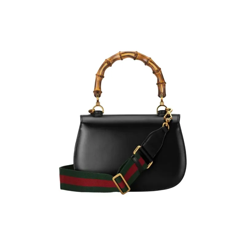 GUCCI Bamboo 1947 Cow Leather One Shoulder Handbag Medium Size Women's Black-3
