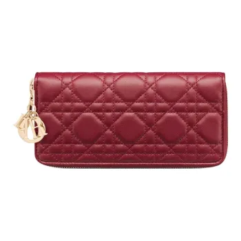 DIOR Lady Dior Lambskin Wallet Women's Red