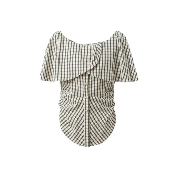 3COLOUR Chiffon Shirt Women's Black Rice Plaid