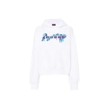 GUCCI Drop Shoulder Logo Printed Hoodie