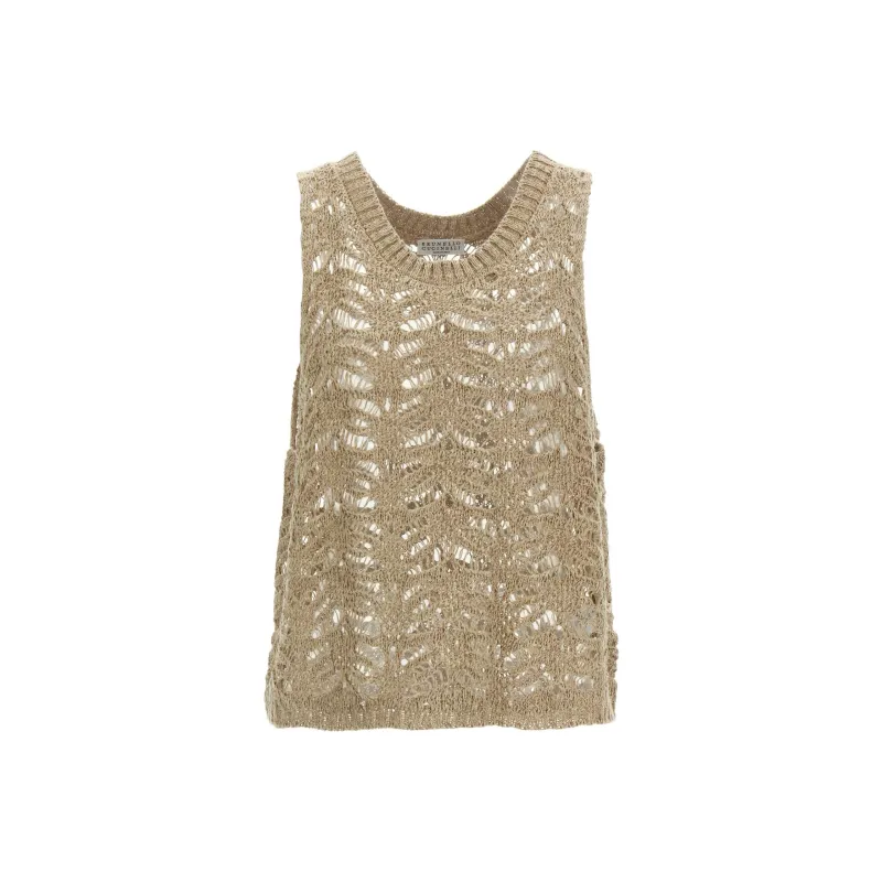 Brunello Cucinelli Openwork Knitted Sleeveless Top-0