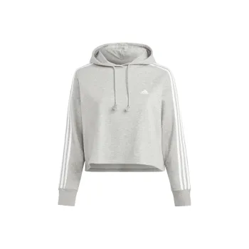 Adidas Essentials 3-Stripes French Terry Crop Hoodie Plus Size Sweatshirt Women's Gray