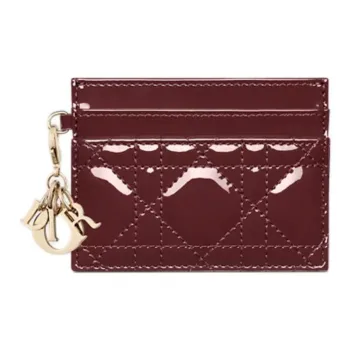 DIOR Lady Dior Calfskin Card Holder Women's Dahlia Red