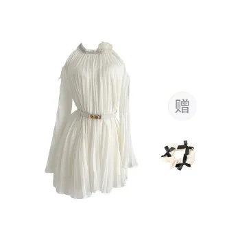 CPAURA Chiffon Shirt Women's White+Bowknot Hair Tie Comes With