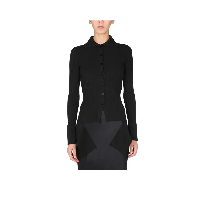 ANDREĀDAMO Ribbed Buttoned up Knitted Top-0